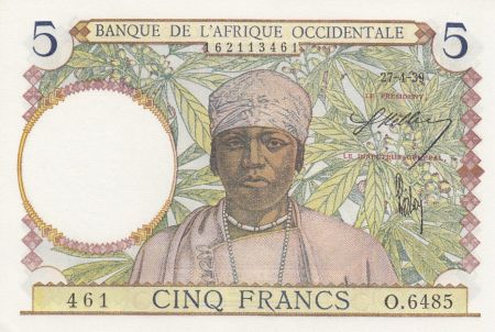 B A O 5 Francs Africaine - 27-04-1939 - Série O.6485