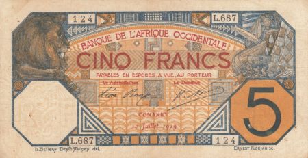 B A O 5 Francs Lion - Conakry - 10-07-1919 Série L.687
