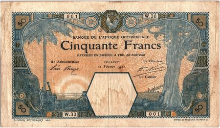 B A O 50 Francs Conakry - Eléphants - 1920