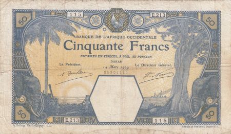 B A O 50 Francs Eléphants, navire - 14-03-1929 - Série E.213