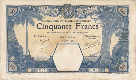 B A O 50 Francs Grand-Bassam - 1924
