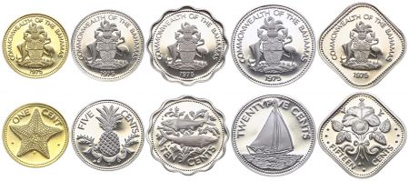 Bahamas Série 5 monnaies - 1 cent à 25 cents - 1975 - Frappe BE