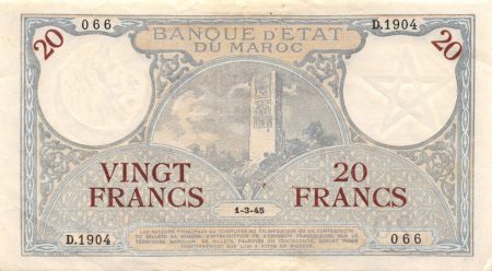 BANQUE D\'ETAT DU MAROC - 20 FRANCS 01-03-1945