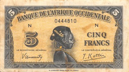 BANQUE DE L\'AFRIQUE OCCIDENTALE - 5 FRANCS 14-12-1942