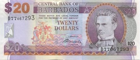 Barbade 20 Dollars, sign. Worrell 2009 S.J. Prescod - Trafalgar Square
