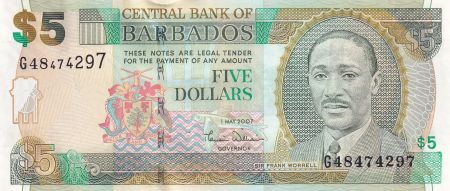 Barbade 5 Dollars - Sir F. Worrell - Trafalgar Square - 2007 - P.67a