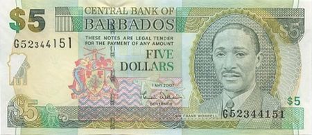 Barbade 5 Dollars Sir F. Worrell - Trafalgar Square