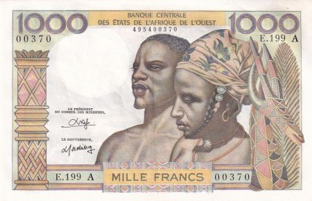 BCEAO 1000 Francs - Couple africains - ND (1980)- Lettre A (Côte d\'Ivoire) - Série E.199 - P.103An