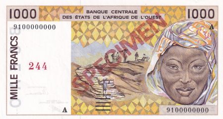 BCEAO 1000 Francs - Femme- Lettre A (Côte d\'Ivoire) - 1991 - Spécimen