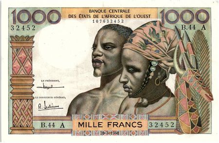 BCEAO 1000 Francs, fleuve 20-03-1961 - Côte d\'ivoire - Série B.44 A - P.103Ac - TTB