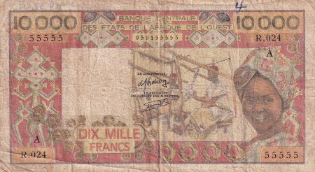 BCEAO 10000 Francs - Tissage - ND (1989) - Série R.024 - Numéro 55555 - Lettre A (Côte d\'Ivoire) - P.109Ag