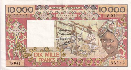 BCEAO 10000 Francs - Tissage - ND (1989) - Série S.041 - Lettre A (Côte d\'Ivoire) - P.109Ai
