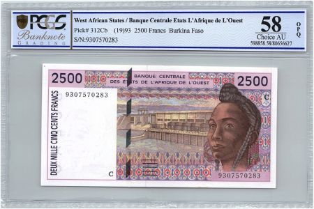 BCEAO 2500 Francs Burkina Faso - Barrage - Cacao - 1993 - PCGS AU 58 OPQ