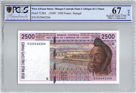 BCEAO 2500 Francs Sénégal - Barrage - Cacao - 1993 - PCGS UNC 67 OPQ