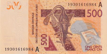 BCEAO 500 Francs - Masque - Hippopotames - 2019 - Lettre A ( Côte d\'Ivoire)
