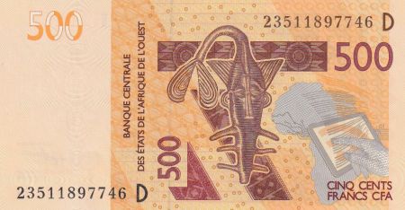BCEAO 500 Francs - Masque - Hippopotames - 2023 - Lettre D Mali