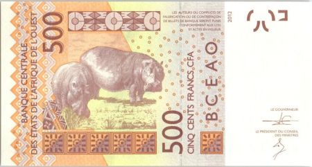 BCEAO 500 Francs Masque - Hippopotames - 2014