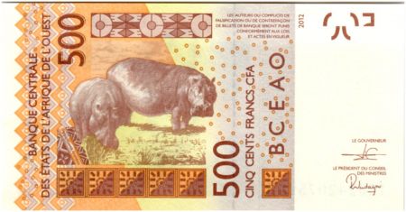 BCEAO 500 Francs Masque - Hippopotames - 2019 K Sénégal