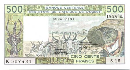 BCEAO 500 Francs Sénégal, vieil homme et zébus - 1986 Série S.16