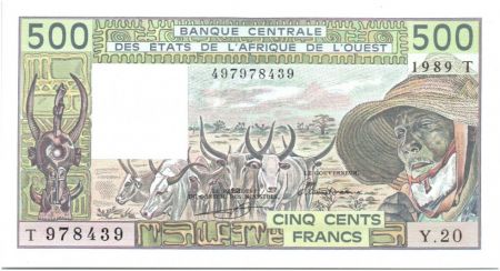 BCEAO 500 Francs Togo - Vieil homme et zébus - 1989 Série Y.20