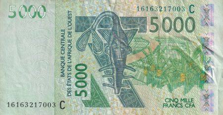 BCEAO 5000 Francs - Masque - Kobus kob - 2016 - Lettre C (Burkina Faso) - P.317Cp