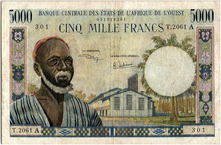 BCEAO 5000 Francs, vieil homme type 1961 nd - A Côte d\'ivoire T.2061 A - P.104Ak - TTB