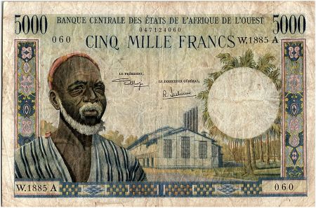 BCEAO 5000 Francs, vieil homme type 1961 nd - A Côte d\'ivoire W.1885 A - P.104Ak - TB+