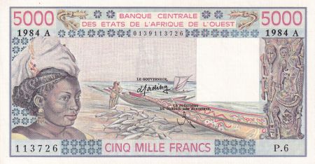 BCEAO 5000 Francs 1984 - Pirogues de pêche - Bateaux - Série P.6 - P.NEUF - P.108Ap