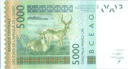 BCEAO 5000 Francs Masque - Antilopes - 2016 K Sénégal