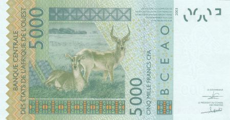 BCEAO 5000 Francs Masque - Antilopes - Burkina Faso 2017
