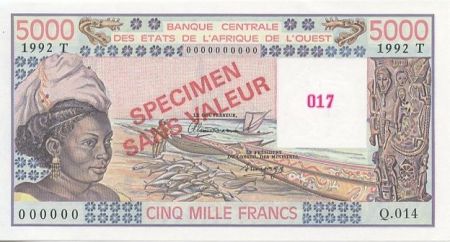 BCEAO 5000 Francs Pirogues de pêche - 1992 - Spécimen - Série Q.014