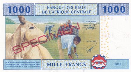 BEAC 1000 Francs - Exploitation forestière 2002 - U = Cameroun - Spécimen