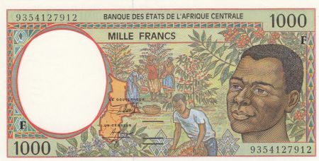BEAC 1000 Francs 1993 - Jeune homme, rivère - F = Rép centrafricaine