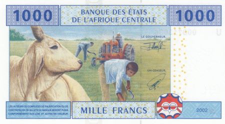 BEAC 1000 Francs 2002 - Jeune homme, exploitation forestière, culture  - U = Cameroun