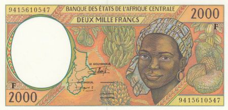 BEAC 2000 Francs 1994 - Jeune femme, fruits, scène portuaire, navire - F = Rép centrafricaine