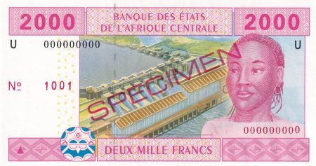BEAC 2000 Francs 2002 - Jeune femme, barrage, carrière  - U = Cameroun - Spécimen
