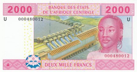 BEAC 2000 Francs 2002 - Jeune femme, barrage, carrière  - U = Cameroun