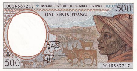 BEAC 500 Francs - Jeune homme, zébus, antilopes - ND (1993-2000) - Lettre L ( Gabon) - P.401L