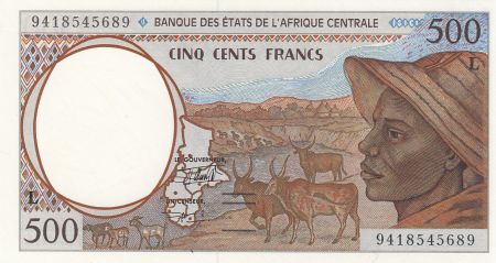 BEAC 500 Francs 1994 - Jeune homme, zébus, antilopes - L = Gabon