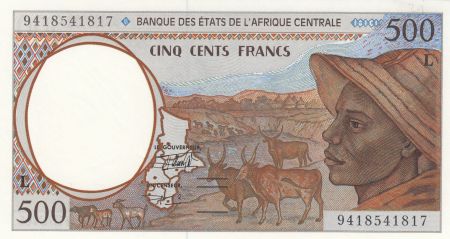BEAC 500 Francs 1994 - Jeune homme, zébus, antilopes - L = Gabon