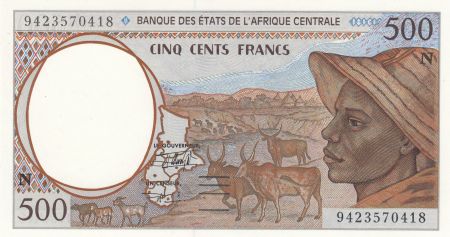 BEAC 500 Francs 1994 - Jeune homme, zébus, antilopes - N = Guinée équatoriale