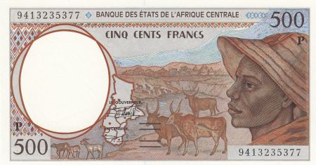BEAC 500 Francs 1994 - Jeune homme, zébus, antilopes - P = Tchad