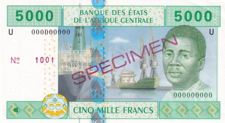 BEAC 5000 francs  Exploitation pétrolière - 2002 - Lettre U Cameroun - Spécimen