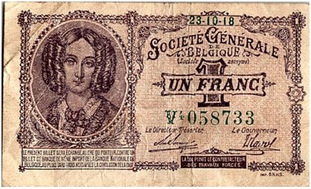Belgique 1 Franc - Reine Marie Louise - 23-10-1918 - P.86 - TTB