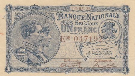 Belgique 1 Franc 01-06-1922 - Albert & Elizabeth