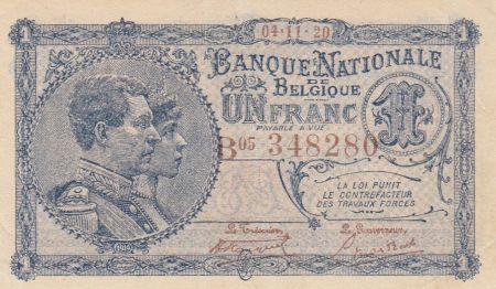 Belgique 1 Franc 04-11-1920 - Albert & Elizabeth