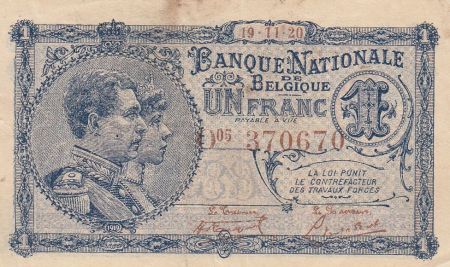 Belgique 1 Franc 19-11-1920 - Albert & Elizabeth