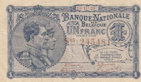 Belgique 1 Franc 29-11-1920 - Albert & Elizabeth