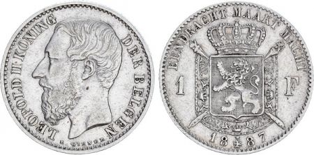 Belgique 1 Franc Leopold II - Armoiries - 1887