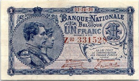 Belgique 1 Franc Roi Albert et Reine Elisabeth - 01/10/1920
